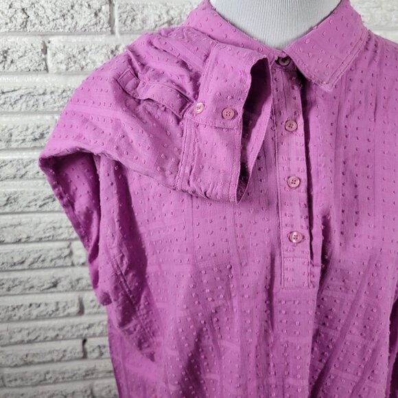 Rafaella Womens Top 2X Plus Roll Tab Sleeve Lavender Swiss Dot Asymmetric PUR70E - Picture 5 of 9